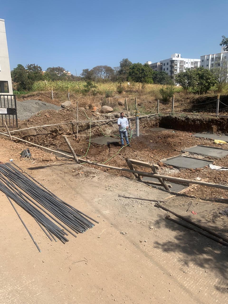 Construction site with PCC work and reinforcement steel